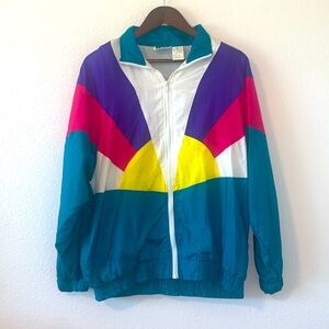 Vintage color block wind breaker medium